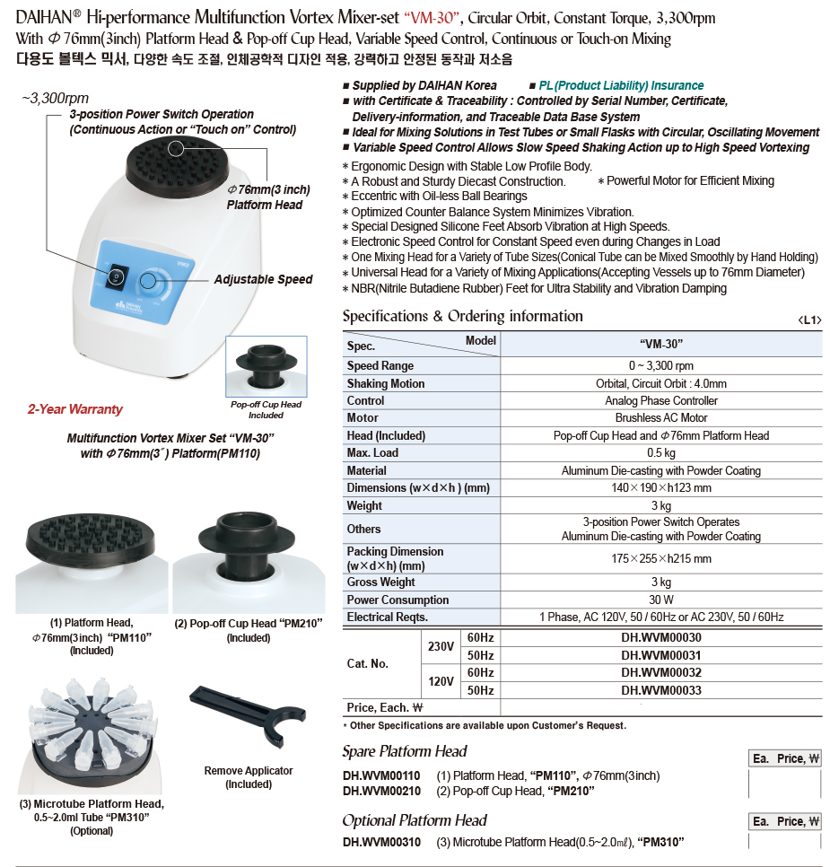 Multifunction Vortex Mixer-set, “MaXshake VM30”, 3,300rpm, 230V, 50Hz