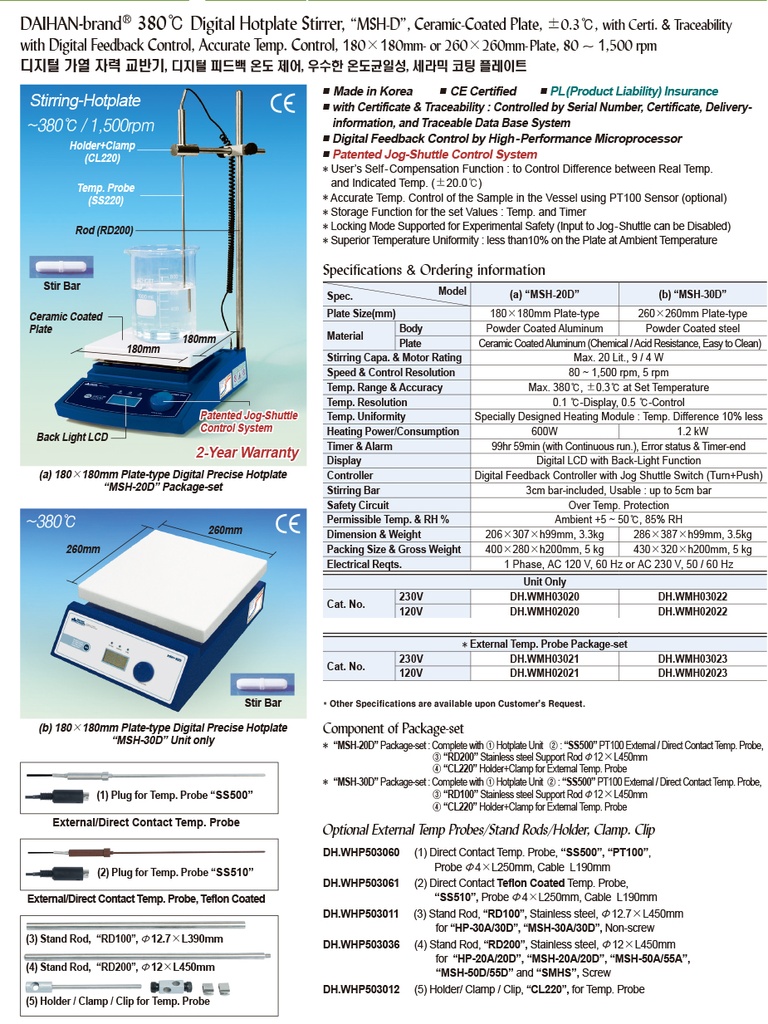 Hotplate Stirrer Digital Control, 180X180 MSH-20D-Set, 230V