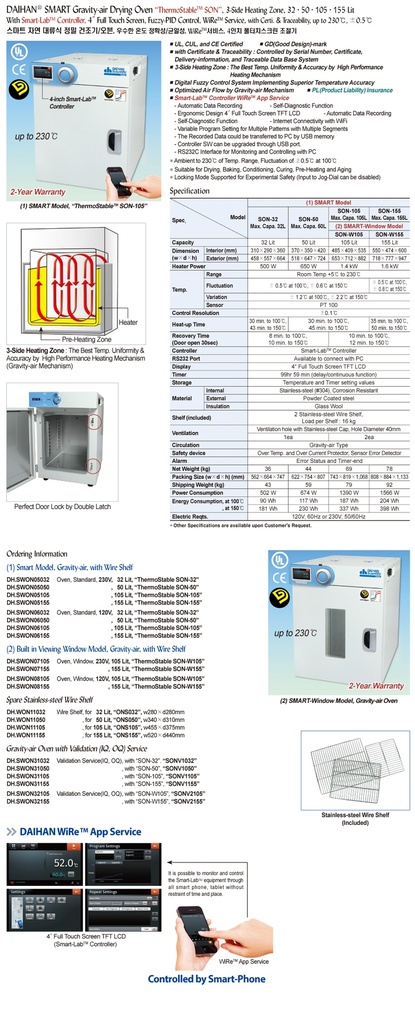 SMART Oven, Gravity Convection, Standard, ThermoStable SON-105, 105Lit., 230V