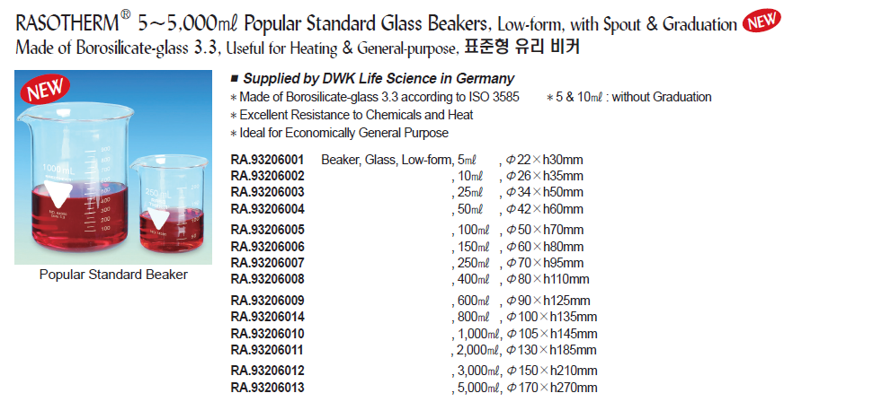 Beaker, low form with graduation and spout, 600 ml